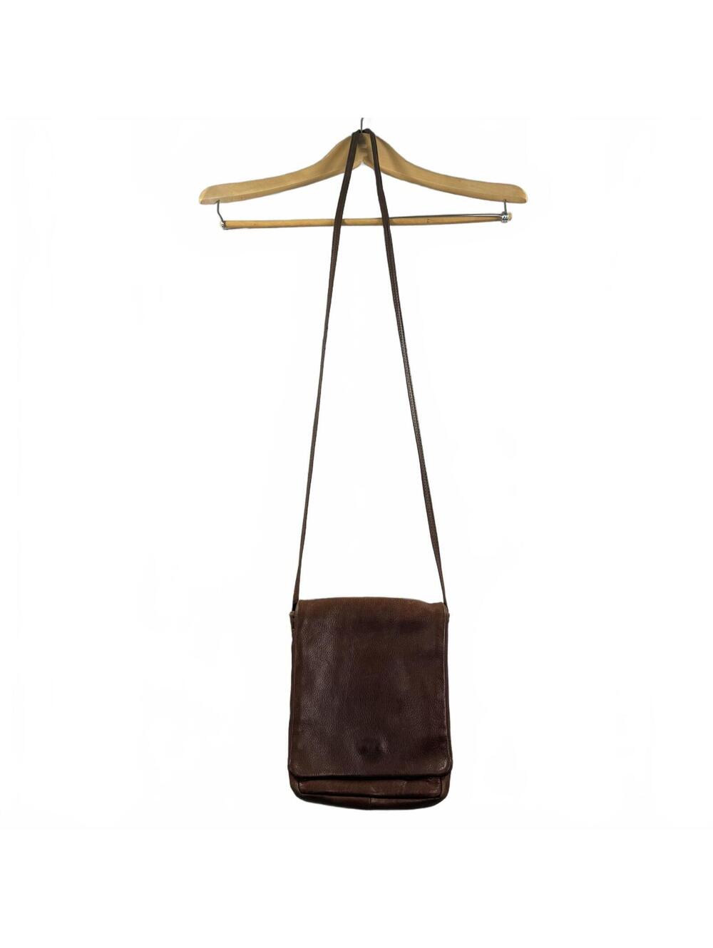 Julia Duren Vintage Brown Leather Crossbody Flap Bag Purse Long Strap Boho